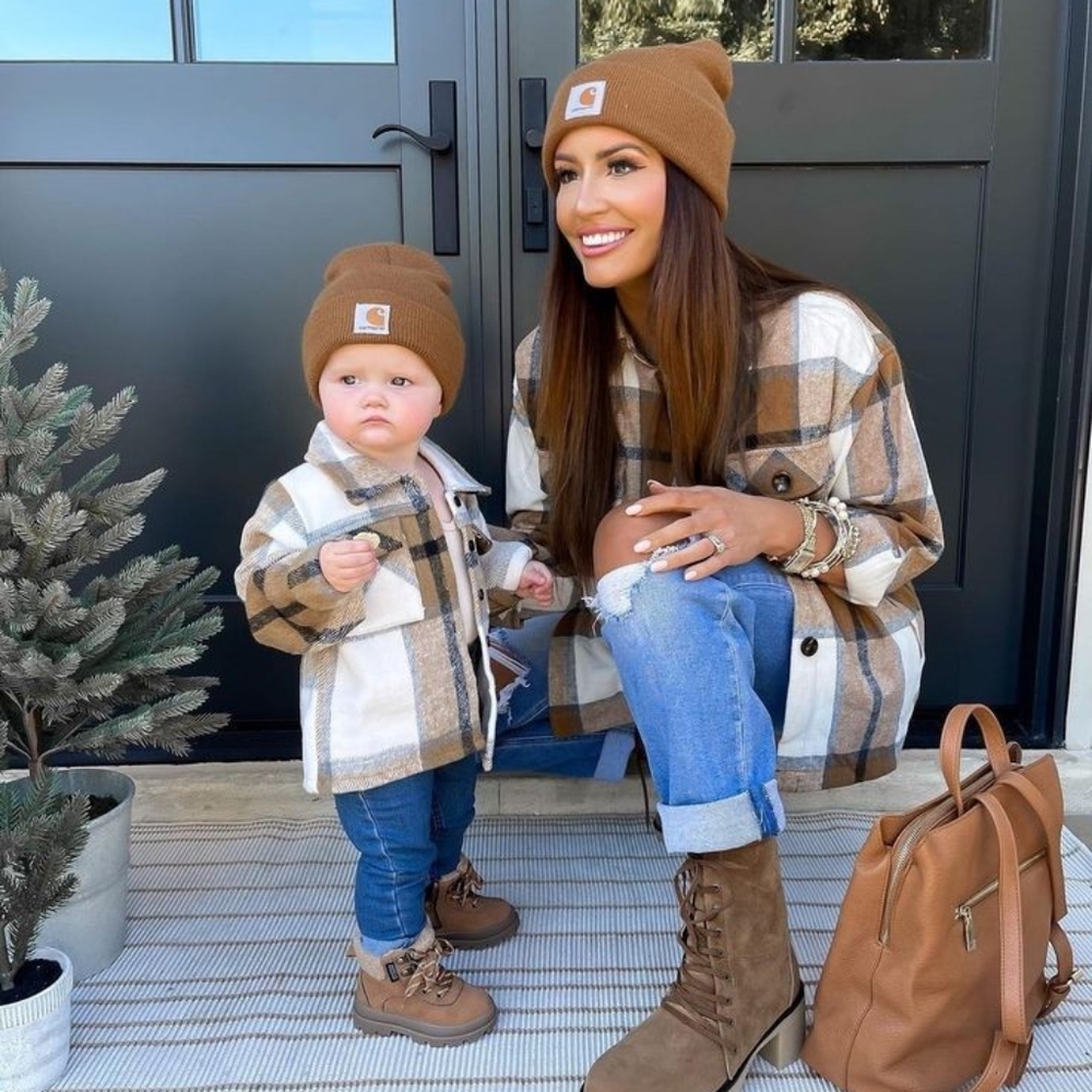 2 Pc Carhartt Beanie "Mommy & Me" Brown Acrylic Knit Winter Hat Bundle